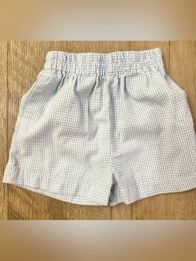 Color works High-Waist Light Blue Seersucker Elastic-Waist Boys Shorts